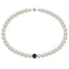 White fresh water pearl necklace with 18k white gold pave set black diamond ball