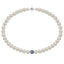 White fresh water pearl necklace with pave set blue sapphire ball