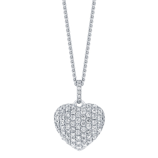 0.50ct pave set diamond heart necklace in 18k white gold with chain