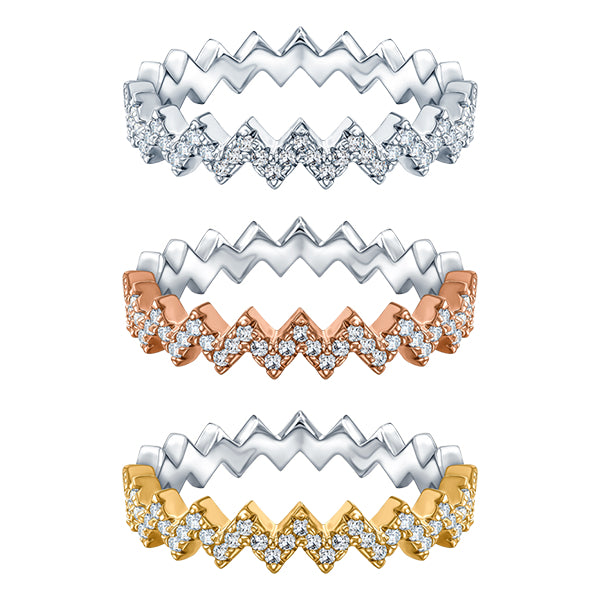 VEGA WHITE GOLD PLATED STERLING SILVER & WHITE CRYSTAL RING SET
