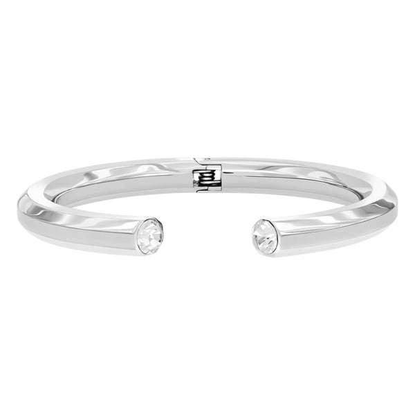 QUANTUM CUBUS STAINLESS STEEL & WHITE CRYSTAL HINGED BANGLE