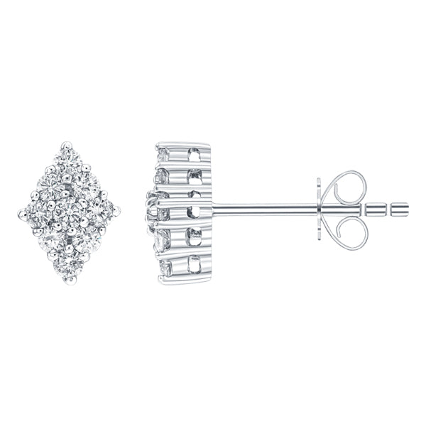 0.50ct Round Brilliant Diamond Rhombus Shaped Cluster Earrings in 18ct White Gold