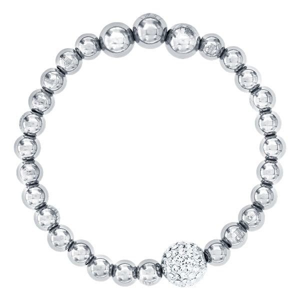 BONBON WHITE PLATED STAINLESS STEEL & WHITE CRYSTAL BRACELET