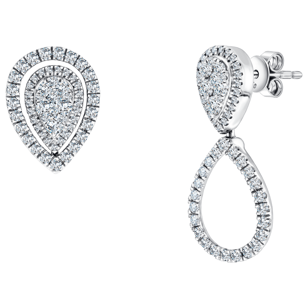 0.90ct Round Brilliant Diamond Fancy Changeable Pear Cluster Drop Earrings set in 18ct White Gold