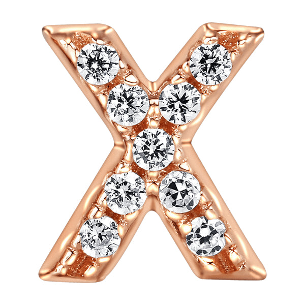 Letter X Locket Charm with white crystals in rose gold colour