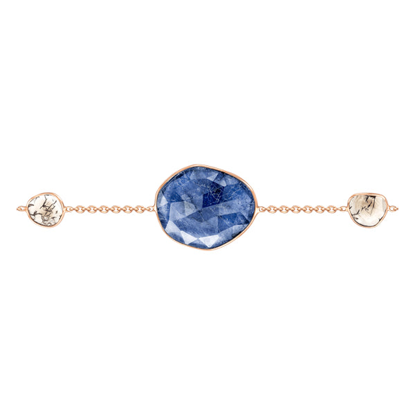Rose Cut Blue Sapphire & Slice of Diamond Bracelet in 18ct Rose Gold