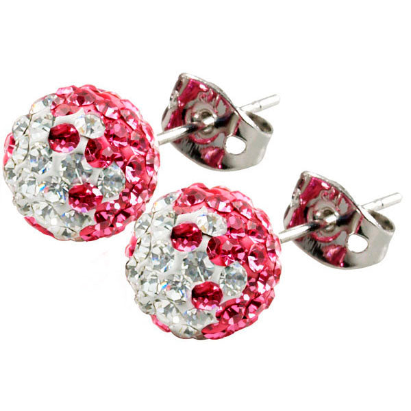 BonBon Pink & White Crystal Ball Earrings with Titanium Backs