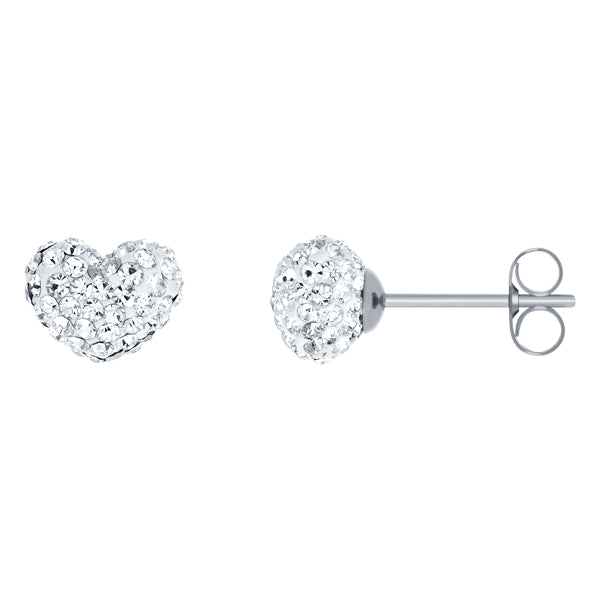 BONBON 10mm TITANIUM & HEART SHAPE White CRYSTAL EARRINGS