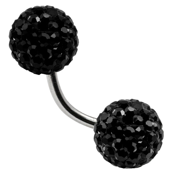 Black 8mm Crystal Surgical Steel Navel Bar