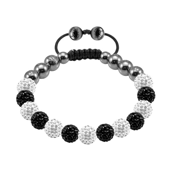 BonBon Black and White Crystal and Magnetite Bracelet with Black Cord