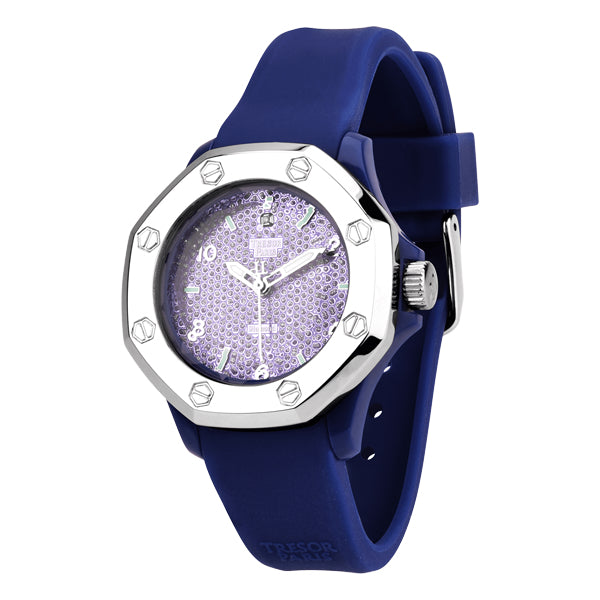 Diamond,Blue Silicone & Stainless Steel 36mm Watch