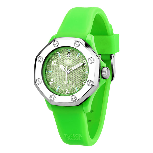 Diamond, Green Silicone & Stainless Steel 36mm Watch