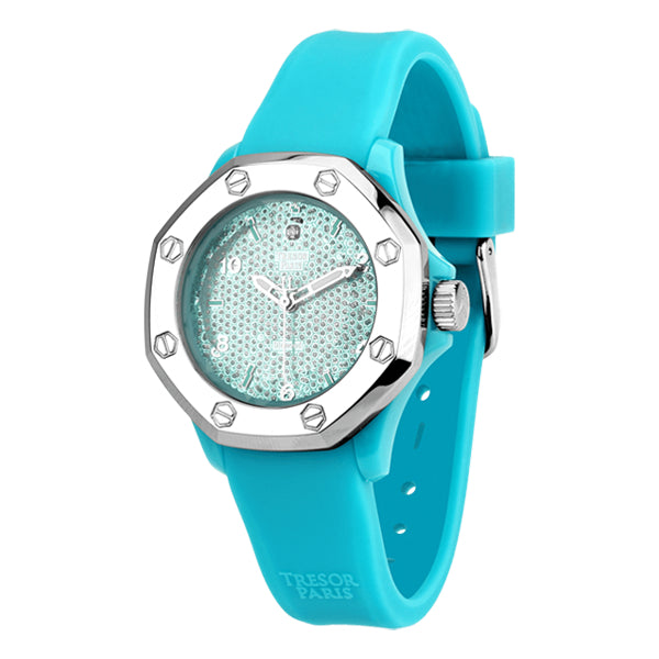 Diamond,Light Blue Silicone & Stainless Steel 36mm Watch