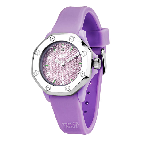 Diamond,Lilac Silicone & Stainless Steel 36mm Watch