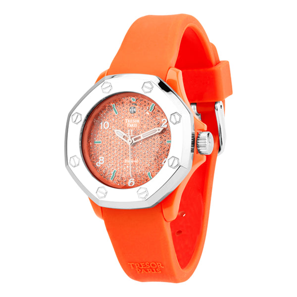 Diamond, Orange Silicone & Stainless Steel 36mm Watch