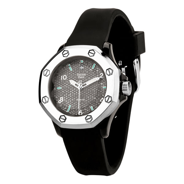 Diamond, Black Silicone & Stainless Steel 36mm Watch