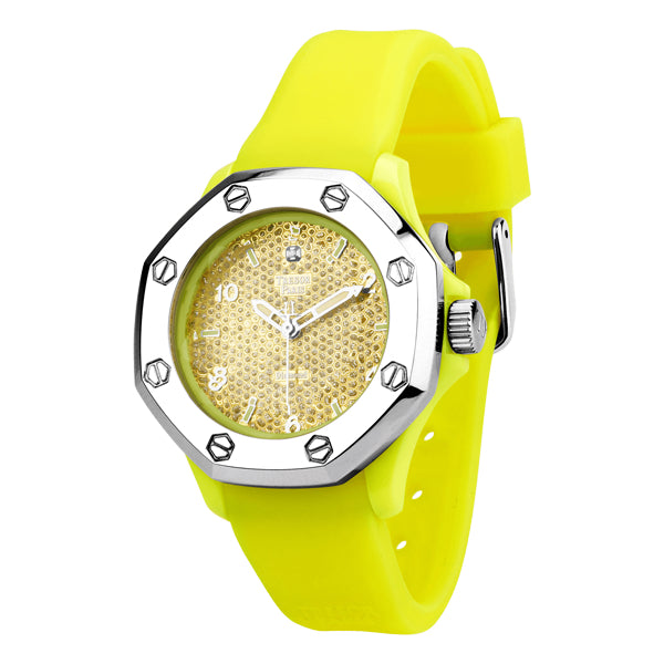 Diamond,Yellow Silicone & Stainless Steel 36mm Watch