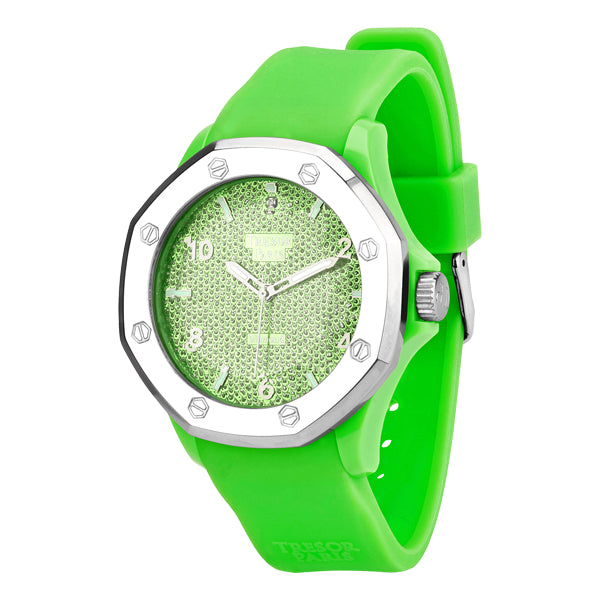 Diamond, Green Silicone & Stainless Steel 44mm Watch