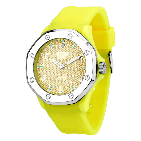 Diamond,Yellow Silicone & Stainless Steel 44mm Watch