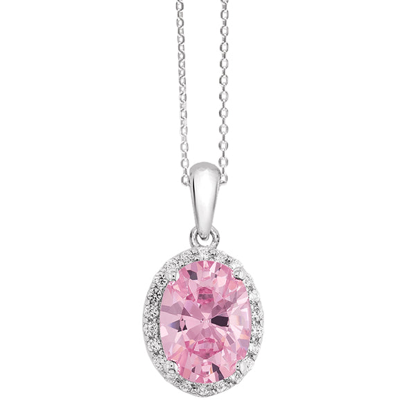 ROYALE STERLING SILVER, PINK & WHITE CRYSTAL PENDANT with CHAIN