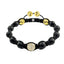 Black agate bracelet with pave set H-SI diamond ball in 18k yellow gold