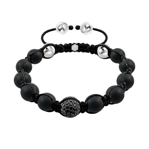 Round Brilliant H-SI 1.80ct Diamond Mens Pave Set Ball Bracelet in 18ct White Gold & Black Plating