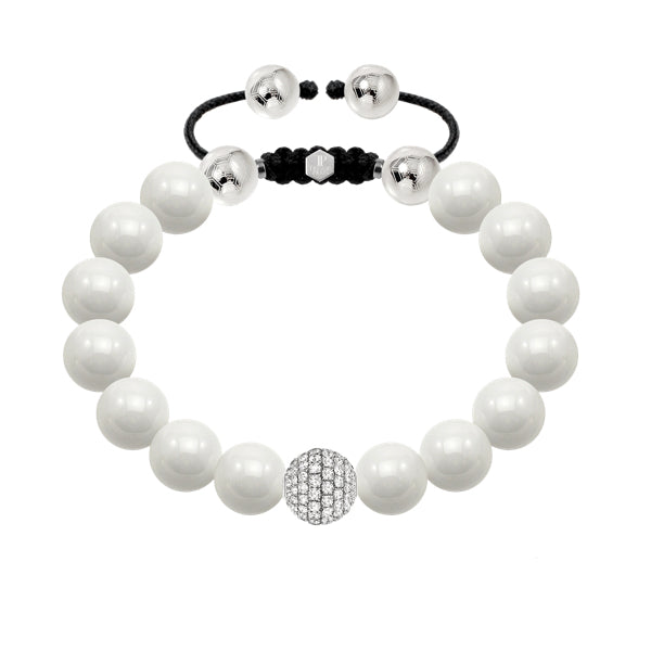 White ceramic bracelet with 1.80ct G-VS pave set diamonds on 18k white gold ball