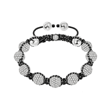 16.20ct G-VS round brilliant diamond pave ball cord bracelet in 18k white gold