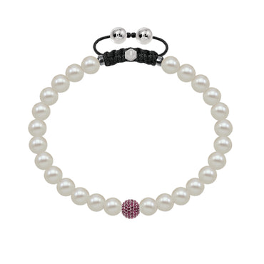 White fresh water pearl bracelet with pave set ruby ball