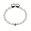 White fresh water pearl bracelet with pave set ruby ball