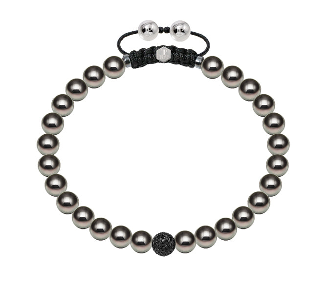 Black Fresh water pearl bracelet with pave set black diamond ball