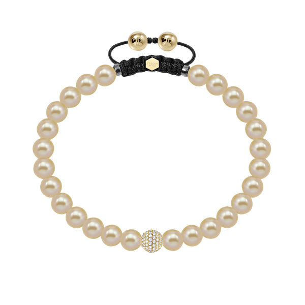 Yellow fresh water pearl bracelet with pave set G-VS diamond ball