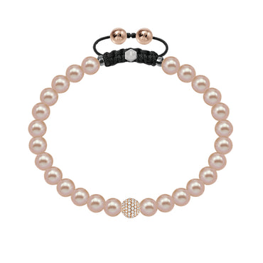 Pink fresh water pearl bracelet with pave set G-VS diamond and rose gold ball