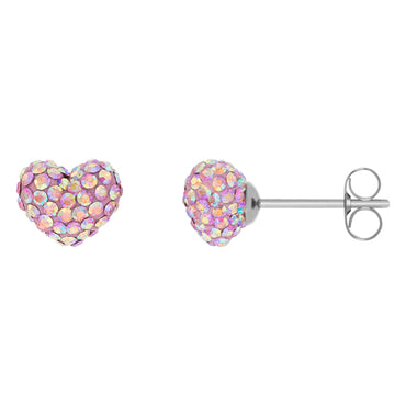 BONBON TITANIUM & HEART SHAPE TWO TONE PINK CRYSTAL EARRINGS