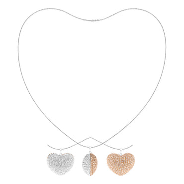 BONBON STERLING SILVER, DOUBLE SIDED HEART GOLD & WHITE CRYSTAL PENDANT with CHAIN