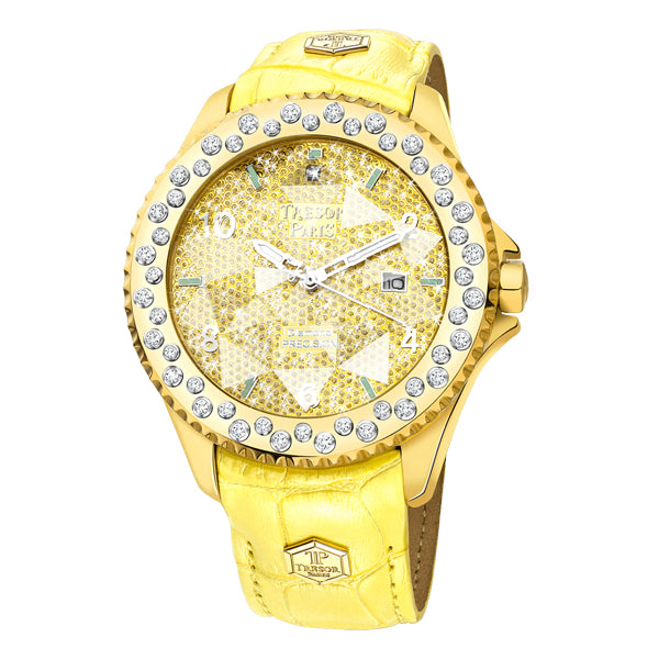 PRECISION 44mm, YELLOW LEATHER, YELLOW DIAL & CRYSTAL BEZEL WITH A SINGLE DIAMOND