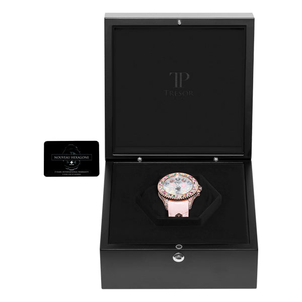 PRECISION 44mm, PINK LEATHER, MIXED CRYSTAL DIAL & BEZEL WITH A SINGLE DIAMOND