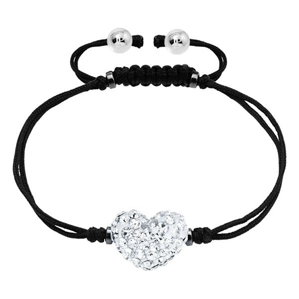 BonBon White Crystal Heart Stainless Steel Bracelet with Black Cord