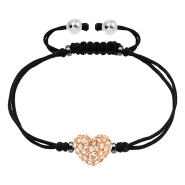 BonBon Gold Crystal Heart Stainless Steel Bracelet with Black Cord