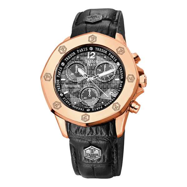 PRECISION CHRONOGRAPH 44mm, BLACK LEATHER, BLACK DIAL WITH FOUR DIAMONDS