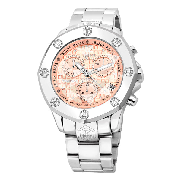 PRECISION CHRONOGRAPH 44mm, STAINLESS STEEL, PINK DIAL WITH FOUR DIAMONDS