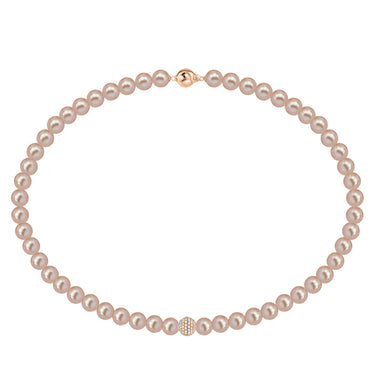 Pink fresh water pearl necklace with pave set G-VS diamond and rose gold ball