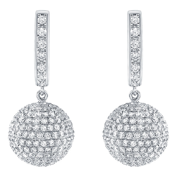 3.00ct Sphere drop earrings pave set with H-SI round brilliant diamonds in 18k white gold