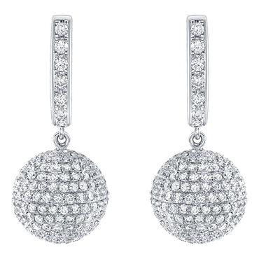 3.00ct Sphere drop earrings pave set with H-SI round brilliant diamonds in 18k white gold