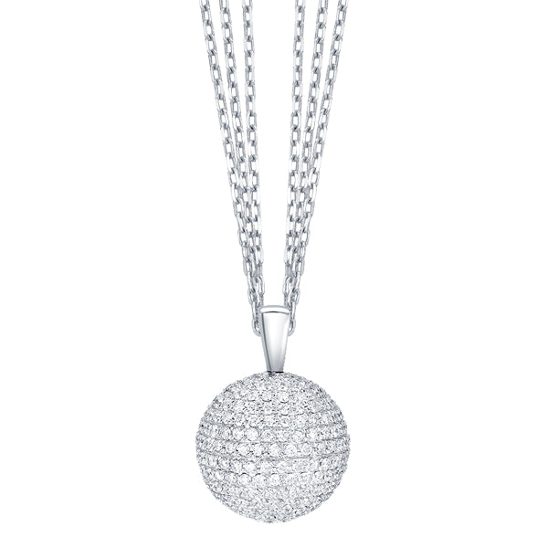 Sphere pendant pave set with H-SI round brilliant diamonds in 18k white gold on chain