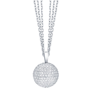 Sphere pendant pave set with H-SI round brilliant diamonds in 18k white gold on chain
