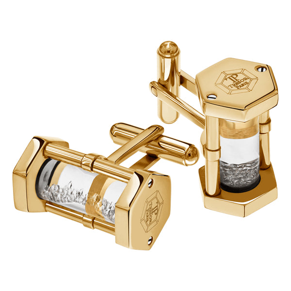 VEGA YELLOW GOLD PLATED STAINLESS STEEL & WHITE CRYSTAL CUFFLINKS