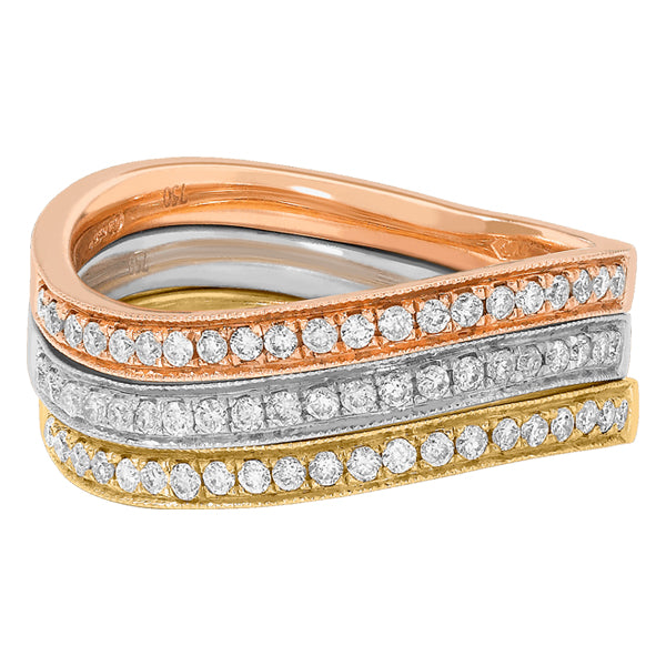 Round Brilliant Diamond Wavey Half Eternity Ring in 18ct 3 Colour Gold