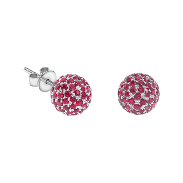 1.00ct Round Red Ruby Pavé Set Ball Earrings set in 18ct White Gold