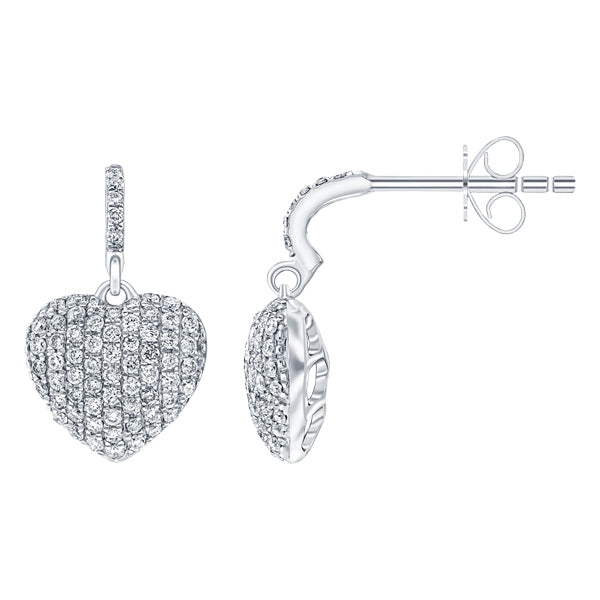 0.50ct H-SI diamond heart drop earrings pave set in 18K white gold